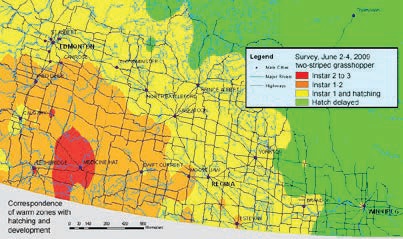 Exemple d'une carte des risques montrant des scénarios périodiques d'avertissement régionaux - le 2 juin 2009