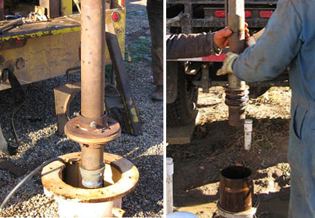 La photo montre deux différents types d'équipements de nettoyage au jet à haute pression lors de leur introduction dans les puits