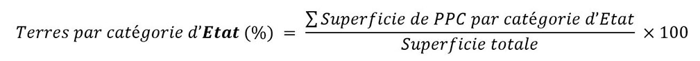 Terres par catégorie d’Etat (%) = Σ Superficie de PPC par catégorie d’Etat/Superficie totale*100